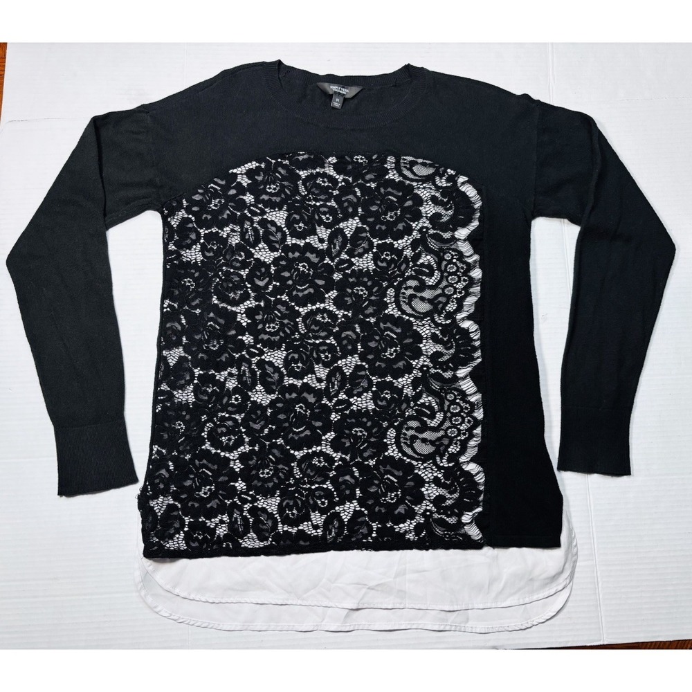 Simply Vera Vera Wang Lace‎ Front Layered Sweater Top Black Long Sleeve Womens M